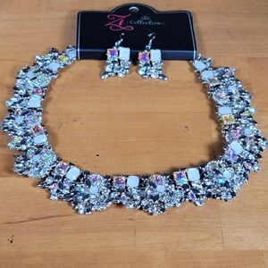 Silver and Multicolor Necklace and Earring Set